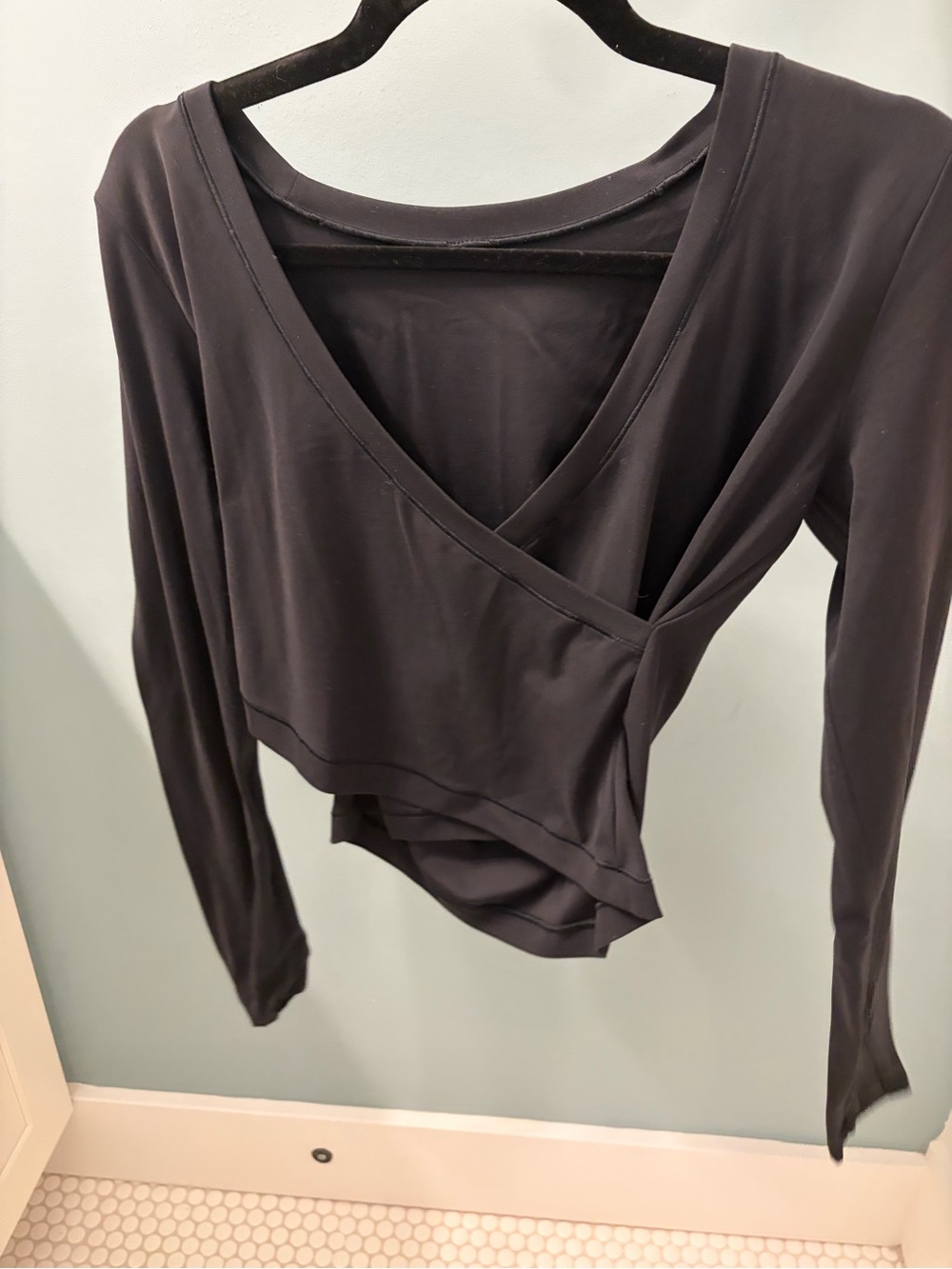 Athleta Black Wrap Front Long Sleeve Top